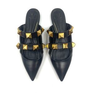 Valentino Garavani Roma Black and Gold Studded Women's Mules Size 40